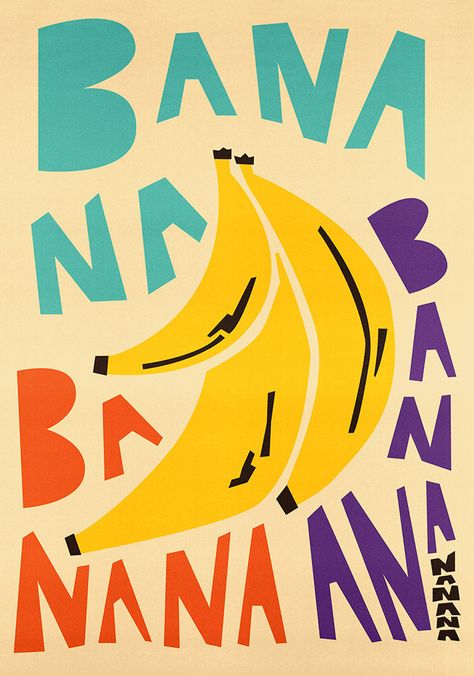 Retro Banana Wall Art Print By Fox & Velvet Food Graphics, East End Prints, Banana Art, Banana Print, Posca Art, Greeting Card Set, Graphic Inspiration, Food Illustration, Visual Artwork