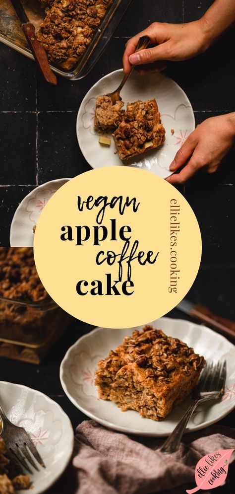 Apple coffee cake is the perfect treat to celebrate the start of fall. This vegan version is so tasty, you won’t miss the eggs or dairy! #coffeecake #apples #fallbaking #vegan #plantbased Coffee Cake Vegan, Apple Coffee Cake, Vegan Apple Cake, Start Of Fall, Apple Coffee, Savory Breakfast Recipes, Apple Coffee Cakes, Pecan Rolls, Vegan Apple