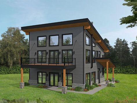 Modern Narrow Lot Home, 062H-0302 Sloped Roof, Loft Plan, Art Loft, Mechanical Room, Modern Mountain Home, Mountain House Plans, Modern Style House Plans, Craftsman Style Homes, Contemporary Style Homes