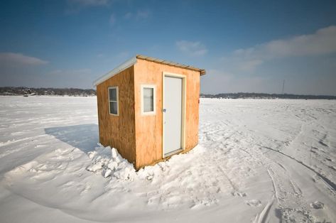 How to Build an Ice Fishing House on Budget Underground Storm Shelters, Fishing House, Ice Shanty, Ice Fishing House, Storm Shelters, House On A Budget, Shelter Ideas, Fishing Shack, Wood Sealer