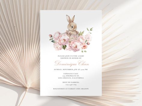 Editable Ballerina Bunny Baby Shower Invitation Template Floral Bunny Baby Shower Invitation Template, Pink Rabbit Invitation, Pink Flowers Bunny Invitation, Floral Bunny Invitation, Bunny Invites PLEASE READ * This listing is a digital self-editable invitation template. No physical item will be printed and shipped to you. * Invitation template will expire after 90 days upon purchase. * Your print quality will depend on the type of printer, settings, and paper quality used. Monitor and printer s Rabbit Invitation, Bunny Baby Shower Invites, Bunny Invitations, Bunny Baby Shower, Baby Shower Invitation Template, Invitation Pink, Invitation Floral, Pink Rabbit, Types Of Printer