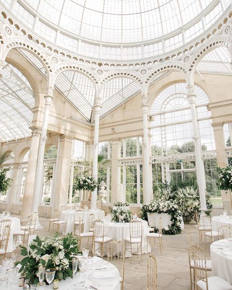 Light, airy conservatory adorned with florals set up for a wedding reception Syon Park Wedding, Night Candle, Park Wedding Ceremony, Reasons To Get Married, Dream Wedding Venues, Wedding Spot, English Wedding, White Stag, Fantasy Wedding