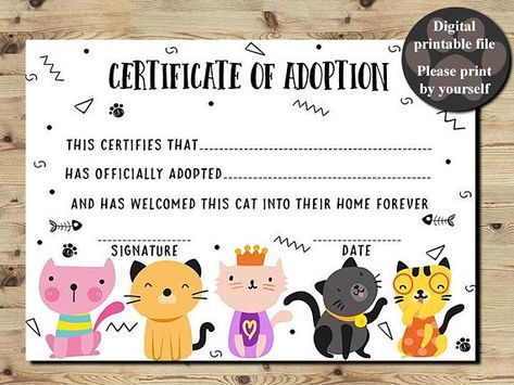 Puppy Birth Certificate, Dog Adoption Certificate, Cat Birth, Certificate Of Adoption, Pet Adoption Certificate, Birth Certificate Template, Free Certificate Templates, Adoption Party, Adoption Certificate