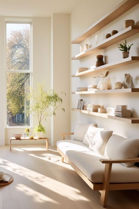 Love this clean and modern shelving setup? It's the perfect vertical storage solution for small spaces! See how you can add style and function to your living room. Click to explore more ideas on maximizing storage without sacrificing design! 🌿 #SmallSpaceLiving #VerticalStorage Small Apartment Ideas Space Saving, Large Walls, Floating Bookshelves, Minimalist Living Room Design, Living Room Organization, Living Room Tv Wall, Shelving Units, Vertical Storage, Living Wall