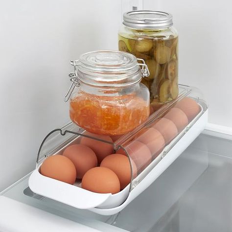 YouCopia FridgeView Rolling Egg Holder | The Container Store Picnic Cooler Bag, Freezer Organization, Egg Container, Mirror With Hooks, Refrigerator Storage, Egg Storage, Fridge Organization, Egg Holder, Container Organization