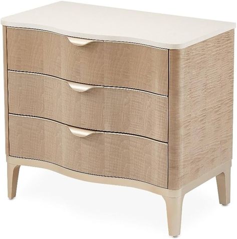 Amazon.com: Michael Amini Malibu Crest Wood & Marble 3-Drawer Nightstand - Blush : Home & Kitchen Transitional Nightstand, Apartment Styling, Michael Amini, Lined Drawers, 3 Drawer Nightstand, Cultured Marble, Wood Marble, Wood And Marble, Night Stands