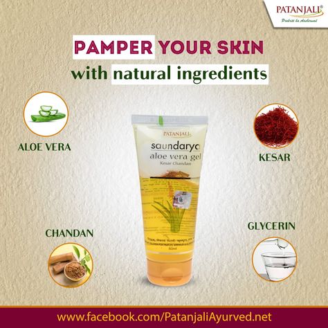 Pamper your skin with Patanjali aloe vera kesar chandan gel which has the goodness of natural ingredients like aloe vera, chandan, kesar and glycerin. It soothes dry skin making it smoother and radiant with the natural glow. #PatanjaliProducts #AloeVeraGel Aloe Vera Gel, Natural Glow, Coconut Water, Dry Skin, Your Skin, Natural Ingredients, Aloe Vera, Skin Care, Skin