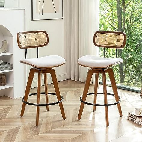 Modern Bar Chairs, Chairs For Kitchen, Mid Century Modern Bar, Rattan Bar, Rattan Bar Stools, Swivel Barstools, Modern Counter Stools, Bamboo Chair, Cafe House