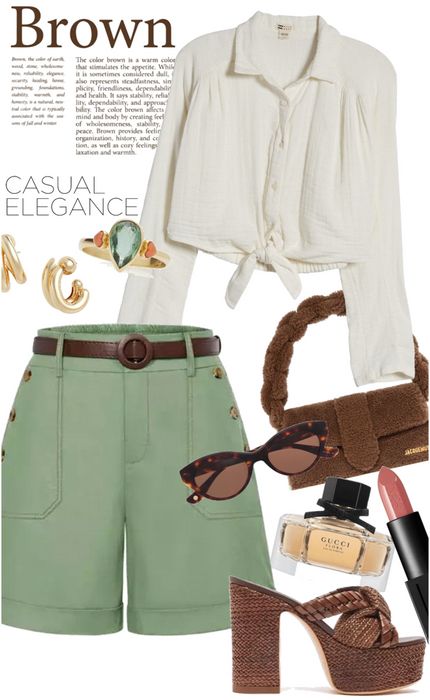 Flora Gucci, Clara Bow, Short Vacation, Sunset Session, Garrett Leight, Jenny Bird, Bow Shorts, Brown Wedges, Outfit Shoplook