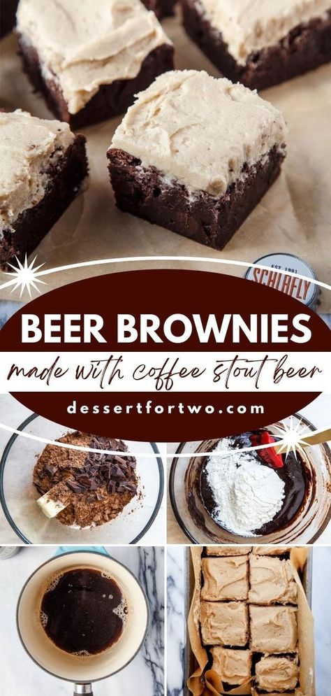 Grab a coffee stout beer for this baking recipe! This simple dessert doesn't disappoint. Super thick, fudgy, and chewy with a rich flavor, these beer brownies are a piece of heaven in every bite! Brownies For Two, Beer Brownies, Beer Dessert, Cooking With Beer, Boozy Desserts, Dessert For Two, Products To Buy, Valentine Desserts, Valentines Day Desserts