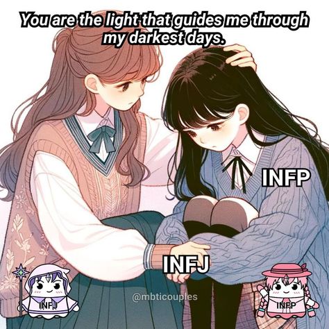 INFJ x INFP ❤️ Infj Girlfriend, Infp Infj Relationship, Estp Infj, Infp X Infj, Entj Enfp, Dynamic Couple, Infp Enfj, Enfp Infp, Infp Infj