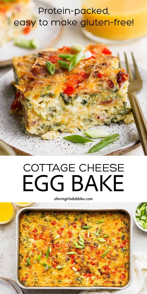 Casserole For Brunch, Cottage Cheese Egg Bake, Eggs And Cottage Cheese, Cheese Egg Bake, Egg Bake Recipe, Cottage Cheese Recipes Healthy, Cottage Cheese Breakfast, Queso Cottage, Cottage Cheese Eggs