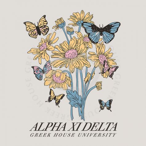 Floral Sorority Banner, Adpi Merch, Big/little Baskets, Rush Themes, Little Gifts Sorority, Sorority Themes, Sorority Banner, Tee Ideas, Sorority Pr