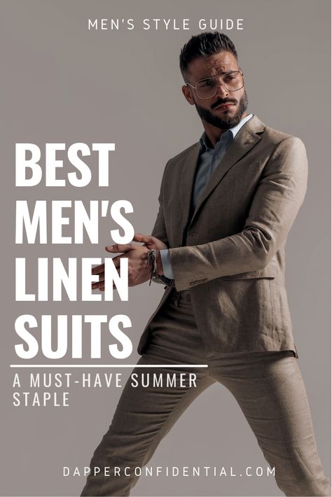 Linen suits are a classic staple of menswear. The material is light, breathable, and perfect for warmer days. Read the article to learn more about the best linen suits for men. Men Linen Suit Summer, Men’s Linen Suits, Men’s Summer Linen Suit, Black Linen Suits For Men, Linen Suits For Men Wedding, Linen Suit For Men, Men Linen Suit, Mens Office Fashion, Linen Menswear