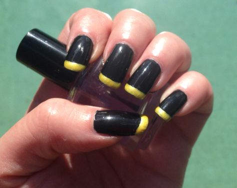 Black and yellow French manicure Yellow And Black French Tip Nails, Yellow French Manicure, Engagement Rings Big, Wicked Nails, Black French Tip Nails, Black French Manicure, Matte Acrylic Nails, Rings Big, Black French Nails