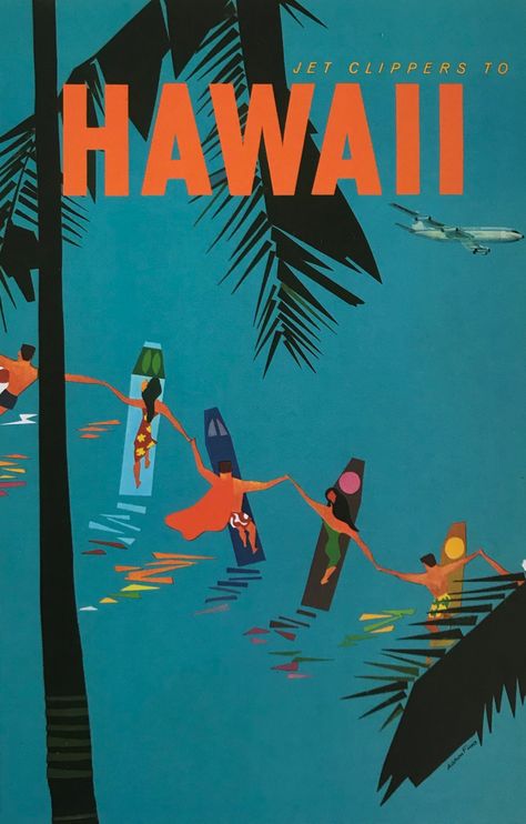 Hawaii Vintage, Hawaii Surf, Travel Postcard, Vintage Hawaii, Vintage Travel Poster, Japanese Poster, Vintage Ski, Hawaii Travel, Vintage Travel Posters