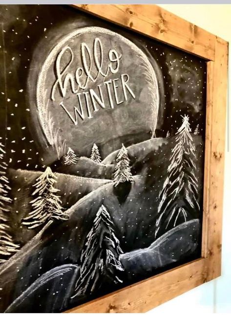 Winter Themed Chalkboard Art, Winter Wonderland Chalkboard Art, Chalkboard Art Winter, Chalkboard Christmas Ideas, December Chalkboard Ideas, January Chalkboard Art, January Chalkboard Ideas, Winter Chalkboard Art, Winter Chalkboard Ideas