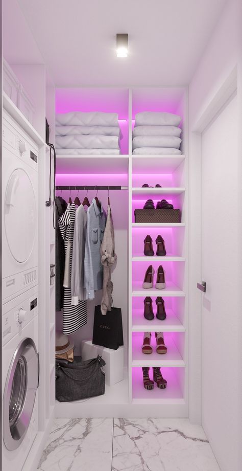 Wardrobe Laundry
Rgb led light Led Lights Wardrobe, Wardrobe With Led Lights, Purple Wardrobe Bedroom, Small Wardrobe Design, Purple Led Light, Room Hammock, Purple Led Lights, Wardrobe Lighting, Open Wardrobe