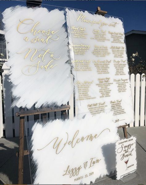 Painted Acrylic Wedding Signs, Portfolio Calligraphy, Welcome Sign Seating Chart, Embossing Foil, Sign Seating Chart, Acrylic Wedding Signs, Ceremony Sign, Bespoke Wedding Invitations, Invitation Calligraphy