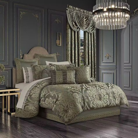 Queen Street Salerno 3-pc. Damask + Scroll Extra Weight Comforter Set, Color: Jade - JCPenney Green Comforter Sets, Queen Bedskirt, King Bedskirt, Luxury Comforter Sets, Weighted Comforter, Green Comforter, Silver Sage, Queens New York, Green Bedding