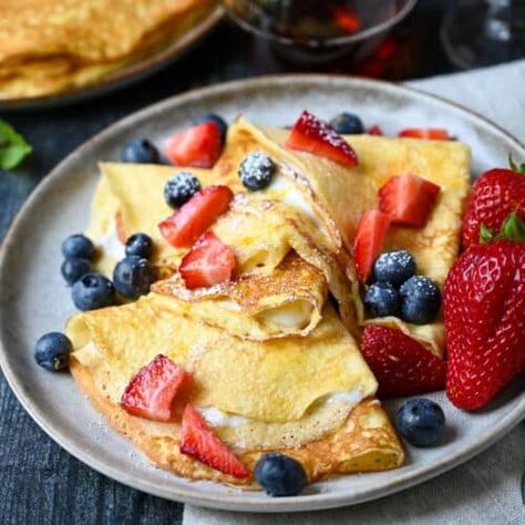 Cottage Cheese Crepes - Amee's Savory Dish Whipped Greek Yogurt, Homemade Crepes, Blue Jean Chef, Einkorn Recipes, Once Upon A Chef, Einkorn Flour, Savory Tarts, How To Make Crepe, French Crepes