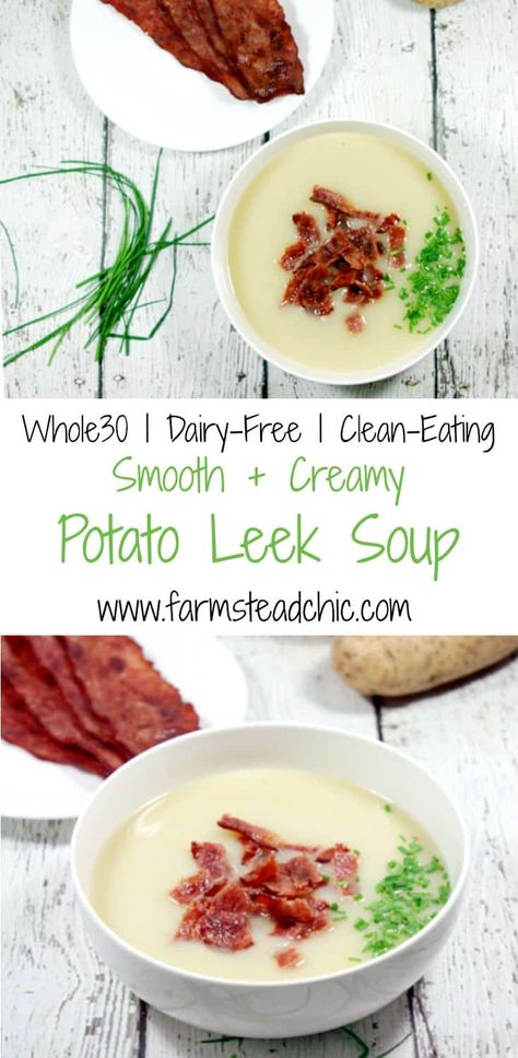 Whole 30 Soup, Creamy Potato Leek Soup, Soup Creamy, Paleo Soup, Potato Leek, Potato Leek Soup, Paleo Crockpot, Leek Soup, Paleo Lunch