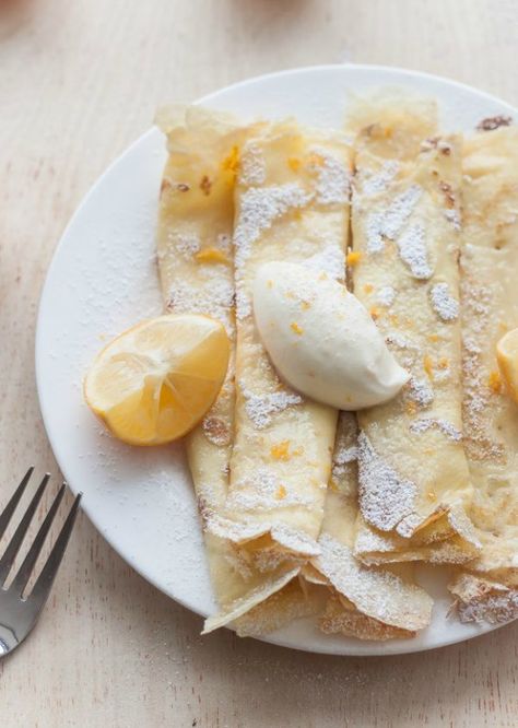 Crepes with Whipped Meyer Lemon Ricotta | bloggingoverthyme.com Citrus Recipes, Lemon Ricotta, What's For Breakfast, Meyer Lemon, English Breakfast, Snacks Für Party, Think Food, Lemon Recipes, I Love Food