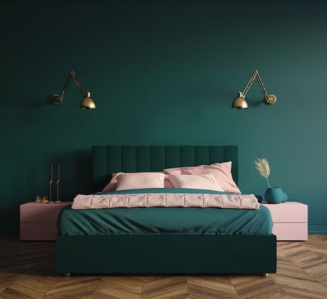 Looking for a bold and dark color for your bedroom other than grey or black? Congrats! You have landed at the right place. With a fusion of blue and green, teal is the most interesting color for modern bedrooms. Modern bedrooms often feature sleek, clean lines, graphic patterns, and a minimalistic design. When designed in ... Read more... The post 10 Sleek New Modern Bedrooms in Teal appeared first on Sleep Delivered. Emerald Green Bedrooms, Green Bedroom Walls, Green Bedroom Decor, Teal Bedroom, Cosy Bedroom, Bedroom Wall Colors, Green Walls, Old Room, Bedroom Master