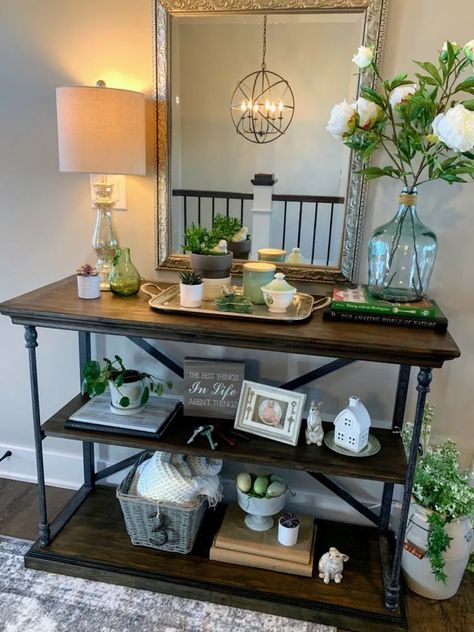 Entry Console Table Decor, Rustic Entryway Table, Spring Kitchen Decor, Entry Console Table, Accent Table Decor, Entry Table Decor, Console Table Styling, Console Table Decorating, Entryway Table Decor