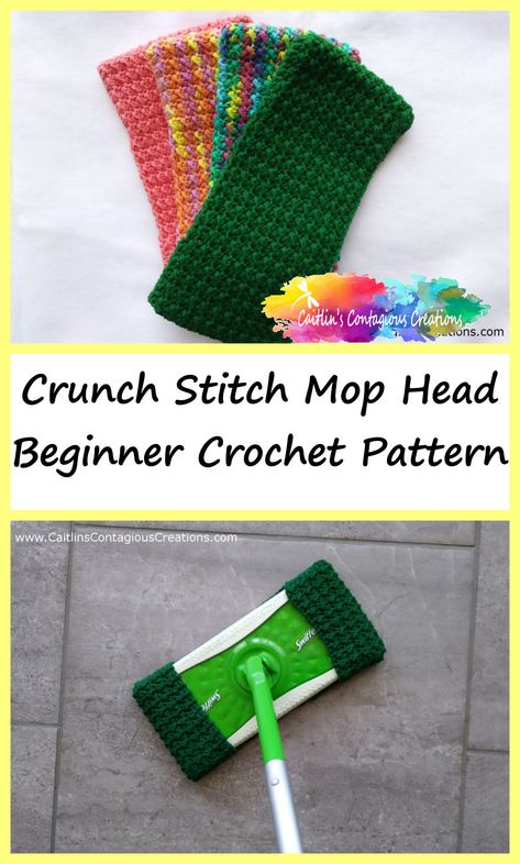 Crunch Stitch Mop Head Cover Crochet Pattern from Caitlin's Contagious Creations. An easy stitch combo that creates great texture for cleaning and picking up dirt! Check out the free pattern now! #EcoFriendlyCrochetPatterns #CottonCrochetPatterns #FreeCrochetPatterns Crochet Swifter Cover, Crochet Swiffer Pads Free Pattern, Crochet Mop Cover Pattern Free, Crochet Swiffer Cover Pattern Free, Crochet Mop Cover, Crochet Swiffer Xl Cover Pattern Free, Swiffer Wet Jet Crochet Pattern Free, Reusable Swiffer Pad Crochet, Crochet Mop Cover Pattern Swiffer Pads