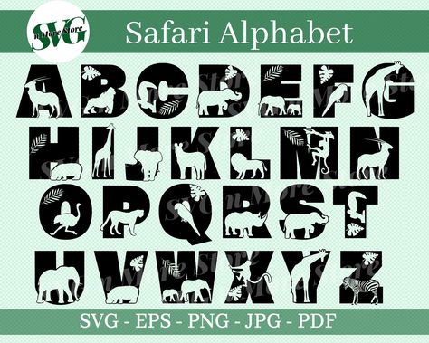 Safari Letters, Safari Alphabet, Jungle Alphabet, Animal Alphabet Letters, Silhouette Fonts, Dinosaur Alphabet, Wild Birthday Party, Light Switch Sticker, Lighted Centerpieces