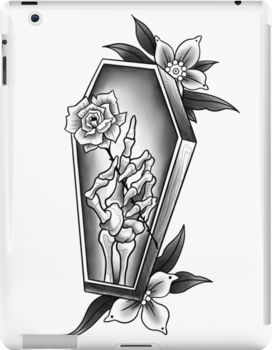 Slim impact-resistant polycarbonate case with protective lip and full access to device ports. Vibrant colors embedded directly into the case for longevity. Available for iPad 4/3/2. A unique tattoo design of a skeleton hand holding a rose whilst being in a coffin. www.tyrosso.com FB: IG: _tylerrosso Coffin Tattoo Design, Coffin Tattoo, Skeleton Hand Holding, Holding A Rose, Ipad Snap, Skeleton Hand, Hand Holding, A Rose, Tattoo Design