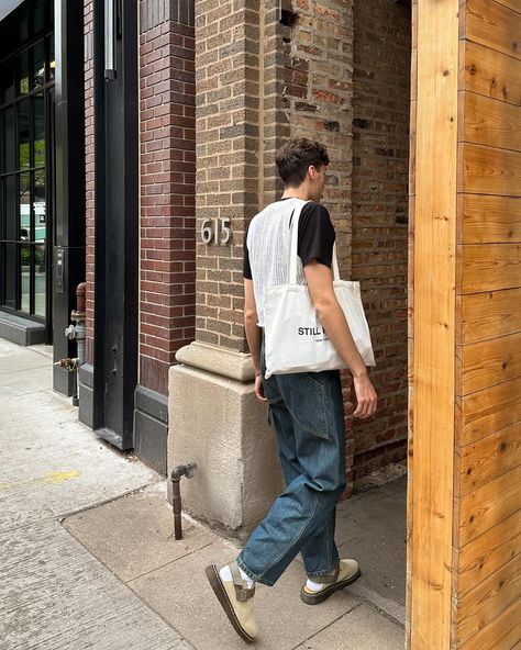 for someone who can’t stand seafood i sure do love a fishnet top 🐠🤎⁣ ⁣ ⁣ #ootdmen #lifestylefashion #mensclassystreetwear #mensfashion #mensfashiondaily ⁣ ⁣ simple outfit | spring outfit | minimal style | dr martens jorge mules | baggy jeans | spring layers Mules Outfit Men, Dr Martens Mules Outfits, Jorge Mules, Mule Outfits, Mules Outfits, Mules Men, Mule Outfit, Dr Martens Jorge, Styling Dr Martens