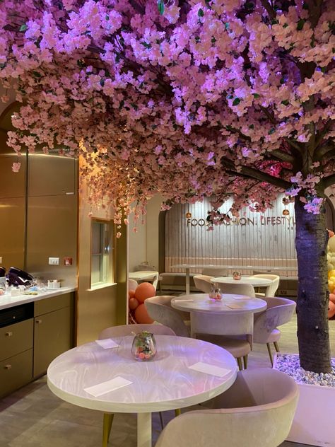 Beautiful Cafe, Purple Beach, Artificial Tree, Cafe Interior, Cafe Design, Pink Princess, Beautiful Destinations, Middle East, Coffee Lover