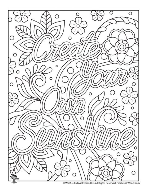 Sunshine Printable, Adult Coloring Books Printables, Adult Colouring Printables, Coloring Pages Inspirational, Words Coloring Book, Positive Sayings, Quote Coloring Pages, Adult Coloring Designs, Pattern Coloring Pages