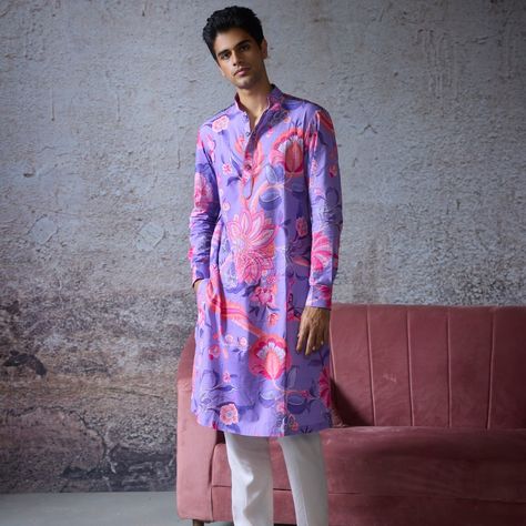 #MahimaMahajan creates sophisticated floral kurta sets and more for men in time for festive season, in rich yet breathable fabrics like satin organza and silk chanderi. Available at #AashniOnline. Shop worldwide: 🌏aashniandco.com For any assistance or for booking an appointment please write to us on: 💌 customercare@aashniandco.com 📞WhatsApp +91 83750 36648 #AashniAndCo Multi designer store, Indian designers, Menswear, Festive wear #IndianWearForMen #KurtaSetForMen #Menswear #FestiveWear Men Anarkali Kurta, Cutdana Kurta For Groom, Eid Festival, Ranbeer Kapoor Kurta, Festival Floral Print Sherwani Straight Kurta, Light Purple Kurta Men, Mens Indian Wear, Indian Design, Festival Wear, Festival Season