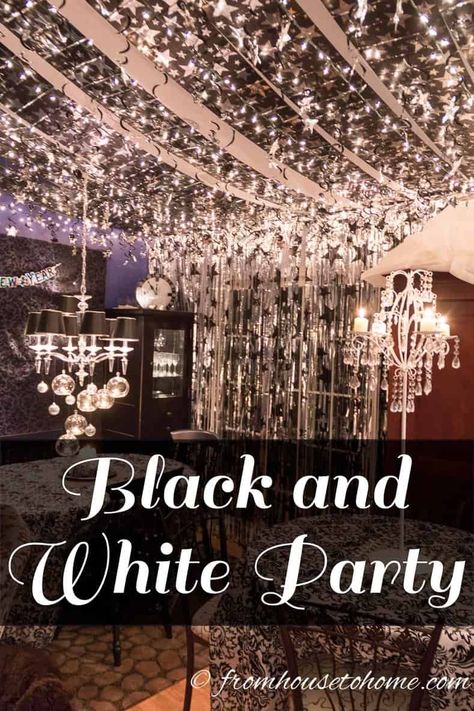 The Black and White party isn't really specific to a particular holiday or theme, but is all about a color scheme which works well for more formal events. #entertainingdiva  #newyearseve #partythemes White Party Foods, Black And White Cupcakes, Black And White Tablecloth, Black And White Party, White Party Decorations, Eiffel Tower Vases, Feather Centerpieces, White Cocktails, White Cupcakes