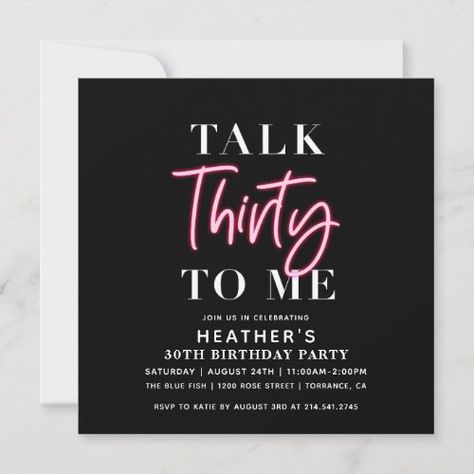 Talk 30 To Me 30th Birthday Party Square for $2.93 - Birthday Invitations Talk 30 To Me, 30th Birthday Party Themes, Talk Thirty To Me, 30th Birthday Ideas For Women, 30th Birthday Themes, Square Invitation, 30th Birthday Party Invitations, 30th Party, 30th Birthday Party