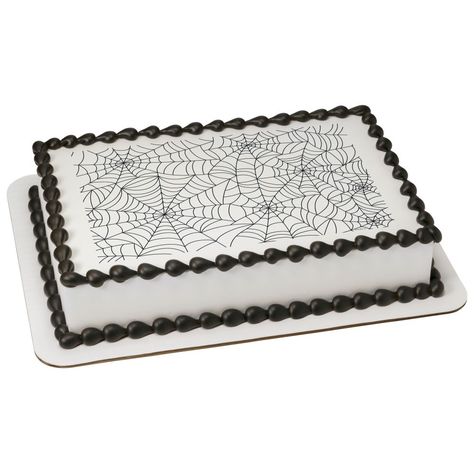 White Cake With Black, Spooky Cake, Spider Web Pattern, Web Pattern, Halloween Sweets, Web Patterns, Birthday Places, The Bakery, Bakery Design