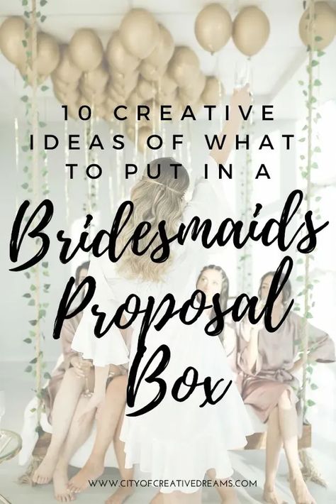 10 Creative Ideas of What to Put in a Bridesmaids Proposal Box | City of Creative Dreams How I proposed to my bridesmaid: bridesmaid proposal, proposal box, bridesmaid gift ideas, bridesmaid box, maid of honor proposal, maid of honor gift ideas, bridesmaid proposal ideas unique, bridesmaid proposal ideas, how to make a bridesmaid proposal, how to make a bridesmaid proposal box, how to make your own bridesmaid proposal, bridesmaid proposal, bridesmaid proposal gifts Bridesmaid Boxes Ideas, Bridesmaid Proposal Ideas Unique, Creative Bridesmaid Proposal Ideas, How To Ask Your Bridesmaids, Wedding Brides Maid, Box City, Wedding Planning Organizer, Unique Proposals, Bridesmaids Proposal