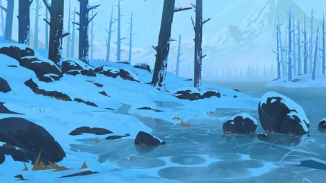 Tower Illustration, Snow Illustration, Scene Drawing, Lake Painting, Landscape Concept, Watch Tower, Cartoon Background, Matte Painting, Fantasy Art Landscapes