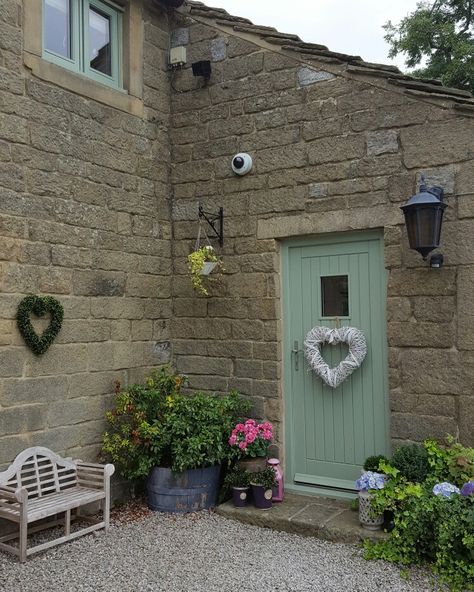 It's just a door but it makes me smile ....chartwell green door...converted barn.. Green Door Cottage, Green Front Door Stone House, Chartwell Green Front Door, Cottage Front Doors, Trendy Door, Green Front Doors, Stable Door, Stone Cottages, Door Inspiration