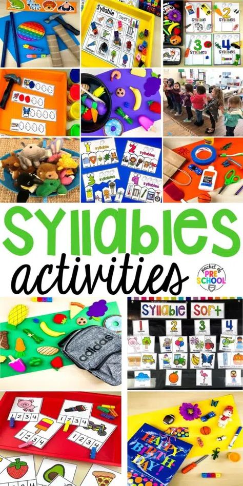 Teaching Syllables Preschool, Small Group Literacy Activities, Syllable Activities, Syllable Games, Teaching Syllables, Phonemic Awareness Kindergarten, Centers For Preschool, Pocket Of Preschool, Syllables Activities