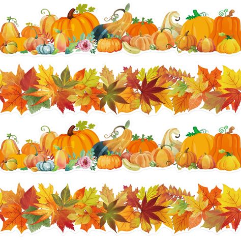 PRICES MAY VARY. Package Includes: 2 designs, each design has 30 pieces, total 60 pieces. Each measures 3.1” x 13.5”; total 68ft in length Popular Decorations: Ideal for decorating bulletin boards in the classroom, kid's room, painting room and office Classroom Supplies: A super addition to classroom supplies! Use pumpkins and maple leaves border to liven up your classroom! Create fresh looks for bulletin boards, windows, walls, and class projects. Students will love them DIY Crafts: You can use Border Design For Bulletin Boards Printable, Leaves Bulletin Board, Fall Borders, Welcome Banners, Leaves Border, Halloween Borders, Sunflower Crafts, Painting Room, Fall Frames