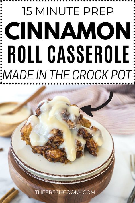 Elevate your breakfast game with this easy crock pot cinnamon roll casserole made with organic canned cinnamon rolls. Your taste buds will thank you! Recipes via @thefreshcooky #OrganicBreakfast #CrockPotRecipes Crockpot Apple Cinnamon Rolls With Heavy Cream, Slow Cooker Cinnamon Roll Casserole, Dessert In Crock Pot Easy Recipes, Cinnamon Roll Crockpot, Cinnamon Rolls In Crockpot, Cinnamon Roll Casserole Crockpot, Crock Pot Cinnamon Rolls, Crockpot Cinnamon Roll Casserole, Crock Pot Cinnamon Roll Casserole