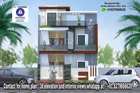 Modern Home Designs for 25 Feet by 50 Feet plot 25 Feet Front Elevation Modern, Building Front Designs, 3 Storey House Design, House Front Door Design, Small House Front Design, Small House Elevation, House Outer Design, 2 Storey House Design, Small House Elevation Design