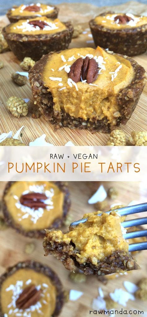 Pumpkin Pie Tarts, Healthy Vegan Dessert, Coconut Dessert, Raw Vegan Desserts, Vegan Pumpkin Pie, Brownie Desserts, Super Party, Raw Desserts, Vegan Thanksgiving