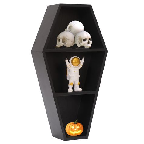 PRICES MAY VARY. 🎃Gothic Room Decor-Multi-purpose use, if you have a horror decoration or goth decor themed room, this coffin shelf is suitable to be placed on any table, or can be used as mini coffin bookshelf hung on the wall 🎃Horror Decor-Might hold a special place in your heart. Coffin shelves will add that goth home decor touch to your bedroom, bathroom, or even kitchen 🎃Coffin Shelf-If you are collecting small cursed objects, the ingredients are your magic mixture, or need a place to st Room Decor Floating Shelves, Coffin Bookshelf, Decor Floating Shelves, Gothic Room Decor, Coffin Tray, Shelf For Wall, Coffin Shelf, Crystal Shelf, Gothic Room