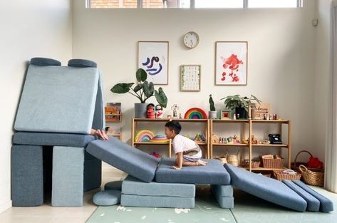 Parents are obsessed with this $595 kids play sofa that keeps selling out in record time | Bounty Parents Sleepover Bed, Sleepover Beds, Play Sofa, Modular Sofa Design, Luxe Lounge, Gold Award, Kids Sofa, Family Furniture, Obstacle Course