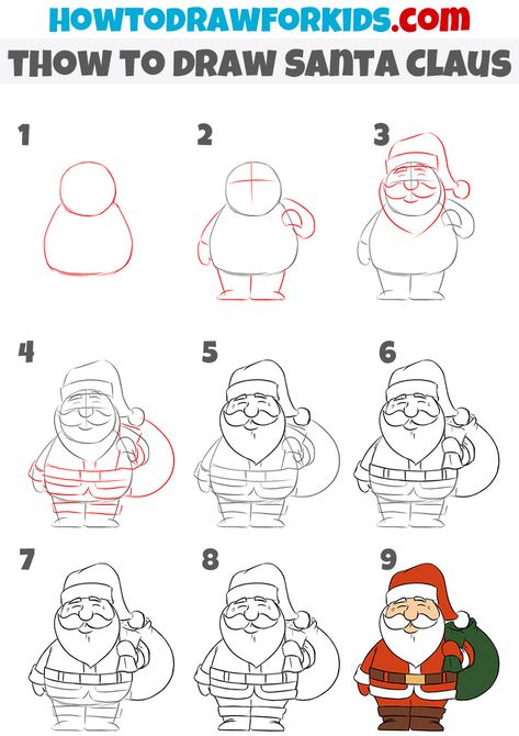 Santa Claus Drawing Easy Step By Step, How To Draw Santa Claus Step By Step, Santa Drawing For Kids, Drawing Santa, Draw Santa Claus, Merry Christmas Drawing, Draw Santa, Drawing Methods, Santa Claus Drawing